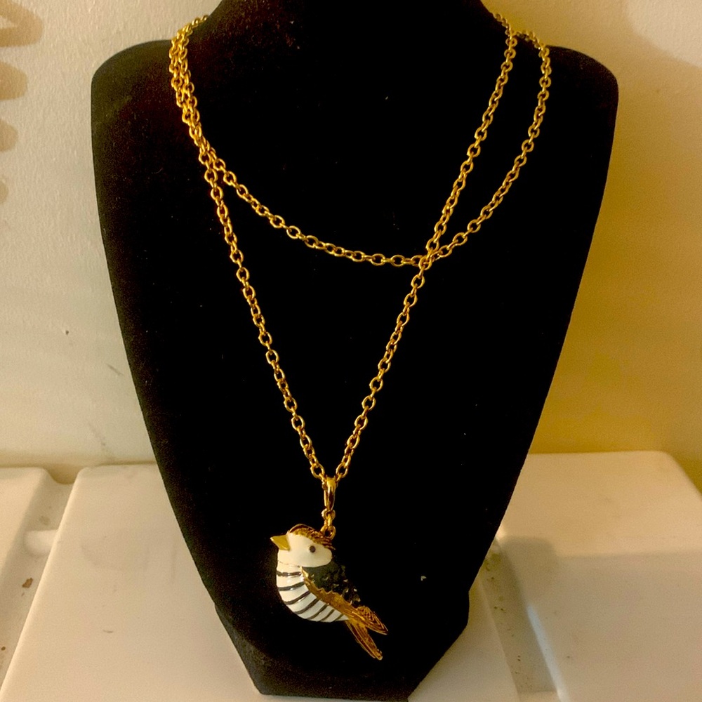 Talbots long chain necklace with blue bird golden